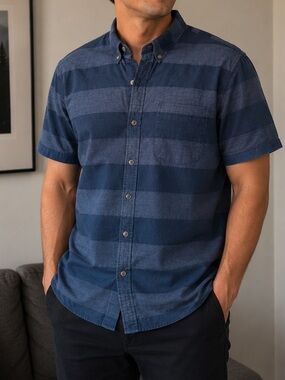21 Men Men's Short-Sleeve Button-Down Shirt - Blue XL